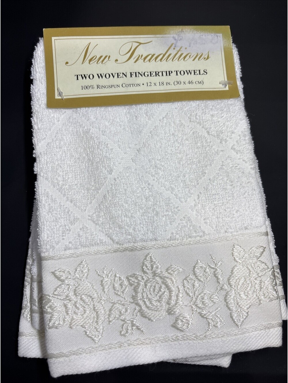 NEW Vntg Sears Fingertip Woven Small Hand Towels (set 2) 12x18” Versailles White
